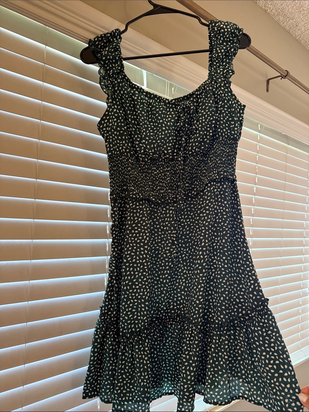 Womens Green Printed Smocked Bodice Sundress